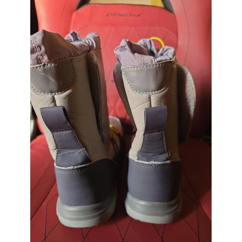 Lands End Grey Quilted Winter Snow Boots Neon Yellow Accents Size 7 M